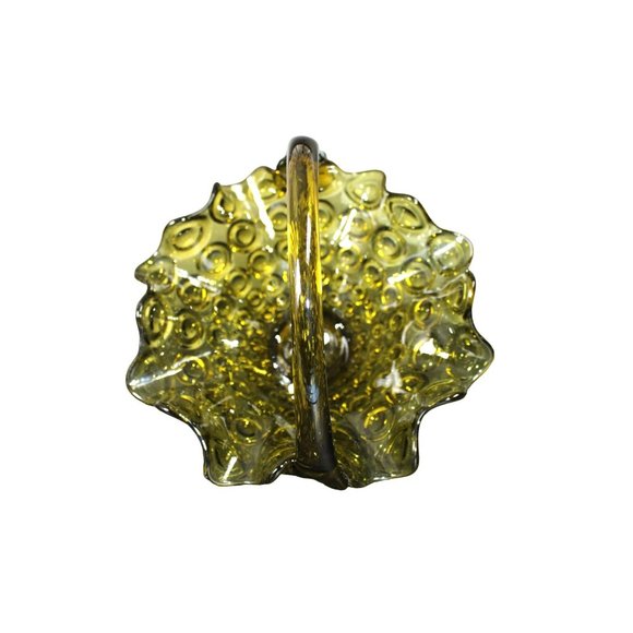 Vintage Avocado Green Art Glass Basket/Candy Dish with Ruffled Edge - Picture 3 of 5